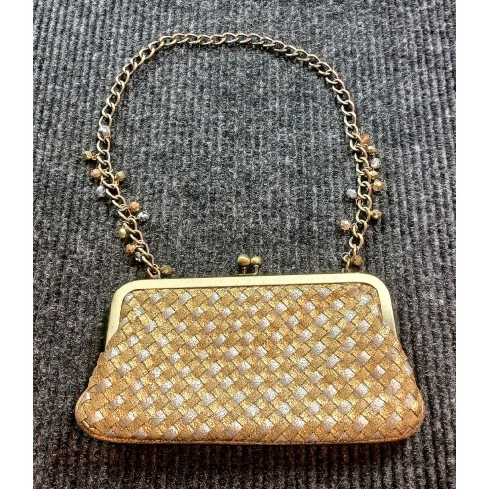 Vintage Liz Soto Clutch Handbag - Woven Metallic Weave with chain